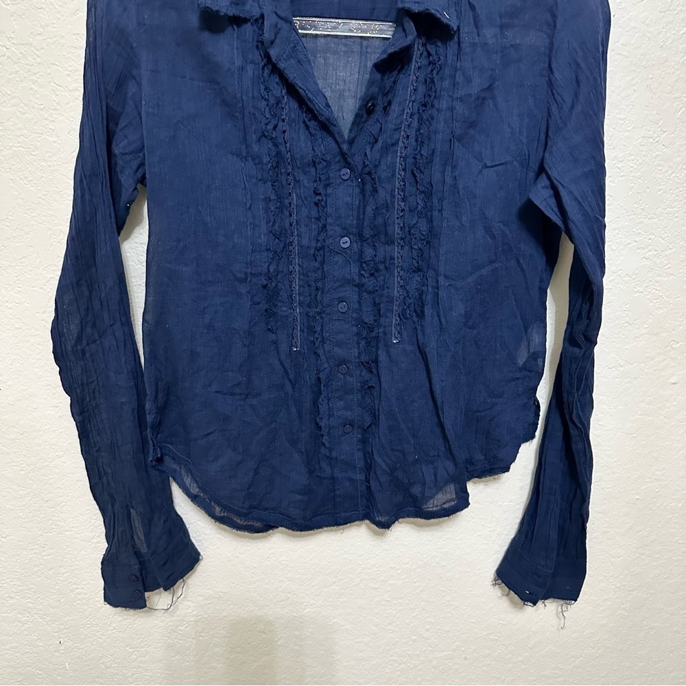 New Free People navy blue Drew Tuxedo Shirt size XS - Picture 4 of 9